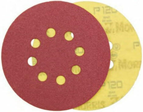Morris Aluminium Oxide Velcro Orbital Sander Sanding Sheet K150 with 8 Holes 125x125mm