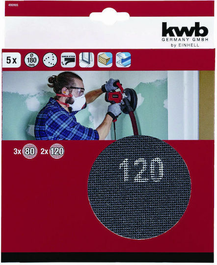 Einhell Φύλλο Λείανσης Έκκεντρου Τριβείου K120 / K80 180x180mm Σετ 5τμχ