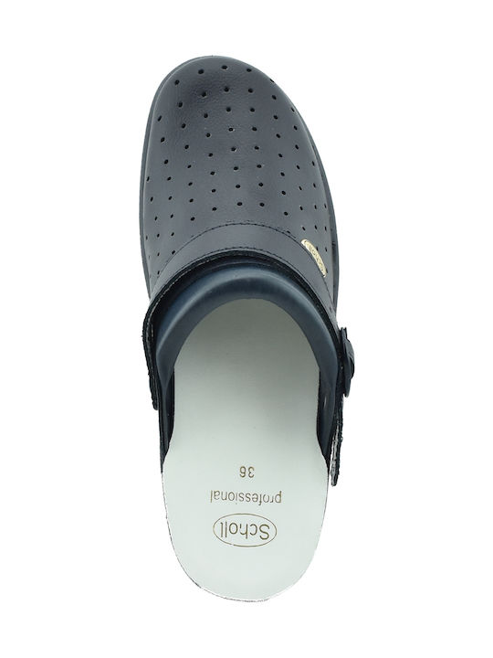 Scholl New Bonus Leather Anatomic Clogs Blue