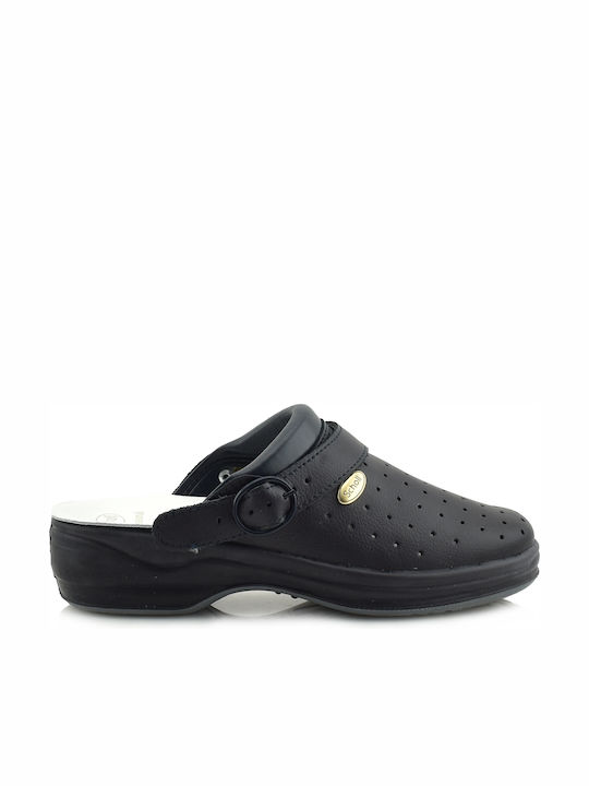 Scholl New Bonus Leather Anatomic Clogs Blue