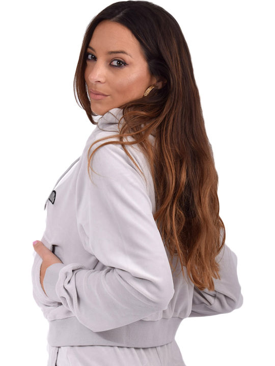 Kirsten Cropped Women's Sweatshirt Jacket Velvet Hooded Gray