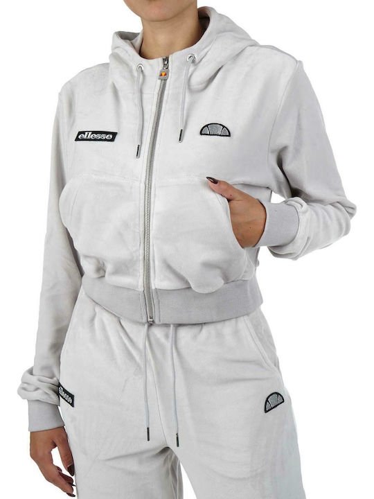 Kirsten Cropped Women's Sweatshirt Jacket Velvet Hooded Gray