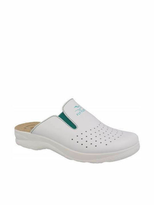 Fly Flot Damen Leder Anatomisch Holzschuhe Weiß