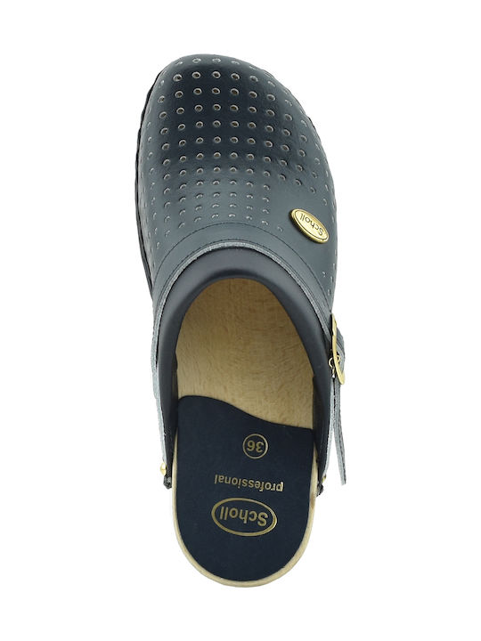 Scholl Super Comfort Leather Anatomic Clogs Blue