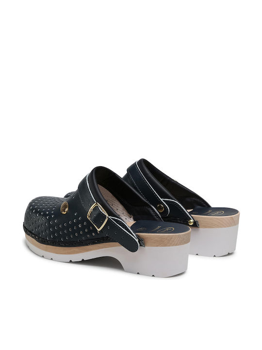 Scholl Super Comfort Leather Anatomic Clogs Blue