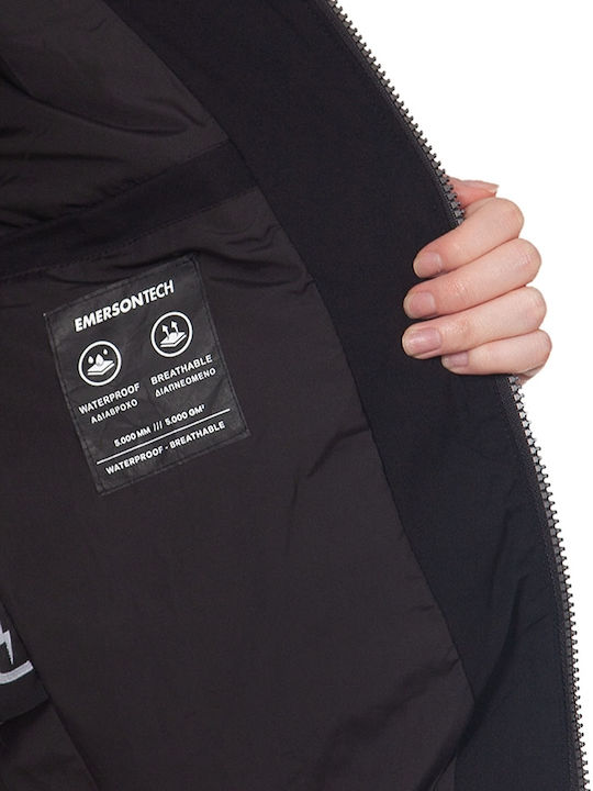 Women's Short Puffer Jacket Waterproof and Windproof for Winter with Hood Black