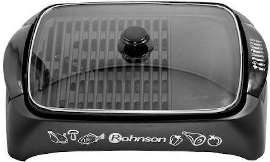 Rohnson Tabletop Electric Grill Grill and Smooth Plate 2200W with Lid and Adjustable Thermostat 40cmx30cmcm