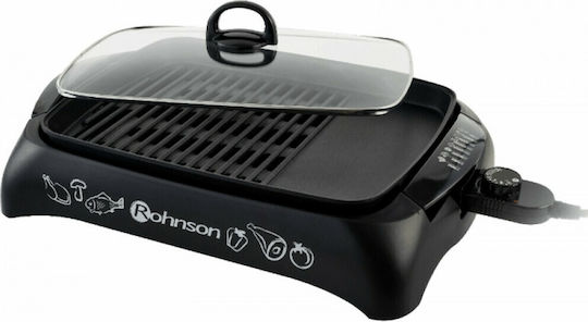 Rohnson Tabletop Electric Grill Grill and Smooth Plate 2200W with Lid and Adjustable Thermostat 40cmx30cmcm