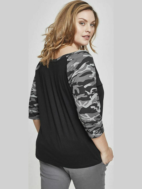 Γυναικεία Μπλούζα Βαμβακερή με Μανίκι 3/4 Black/Dark Camo