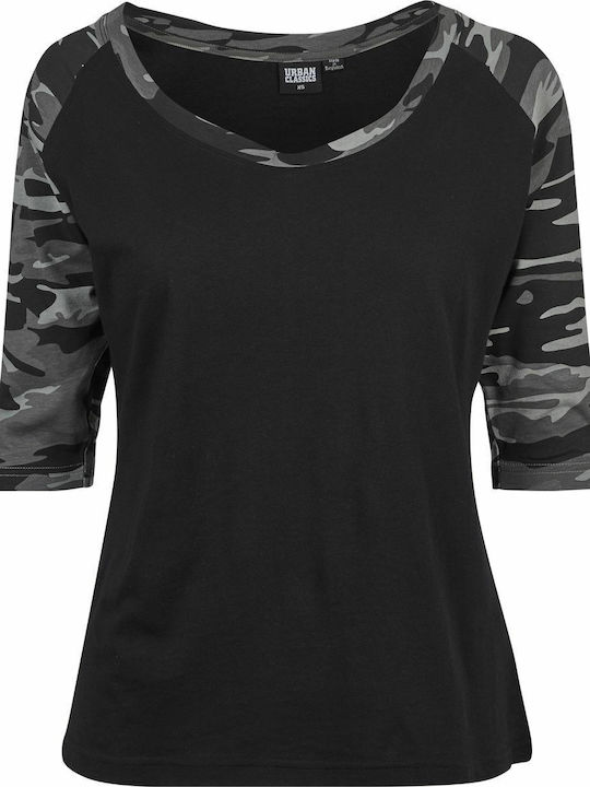Γυναικεία Μπλούζα Βαμβακερή με Μανίκι 3/4 Black/Dark Camo