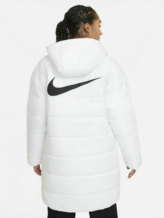 Nike Therma Fit Repel Μακρύ Γυναικείο Puffer Μπουφάν για Χειμώνα Λευκό