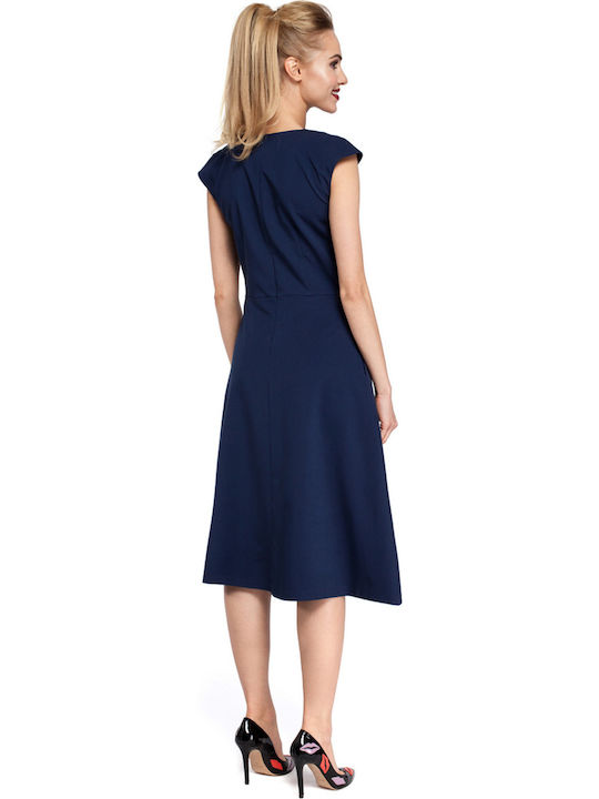 MOE M296 Midi Dress Short Sleeve Navy Blue MOE296