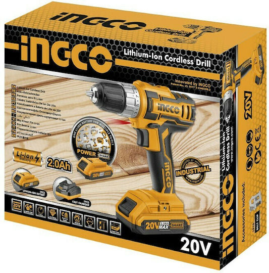 Ingco CDLI2002 Δραπανοκατσάβιδο Μπαταρίας 20V 2x2Ah