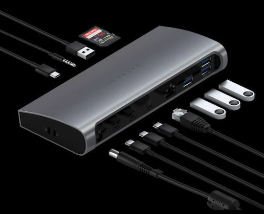 Satechi USB-C Docking Station mit 4K PD Ethernet und Verbindung 2 Monitore Gray (ST-UCT4DM)