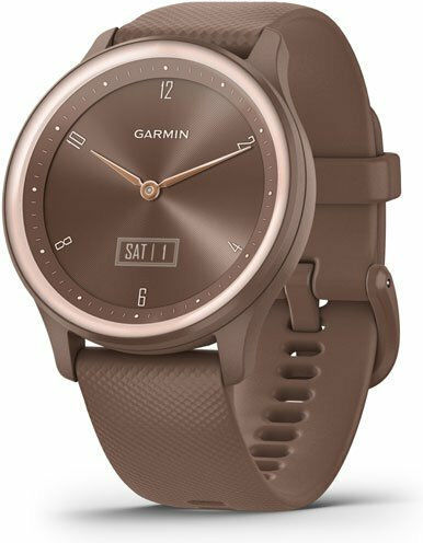 Garmin Vivomove Sport 40mm Waterproof Smartwatch with Heart Rate Monitor (Cocoa Case and Silicone Band with Peach Gold Accents)