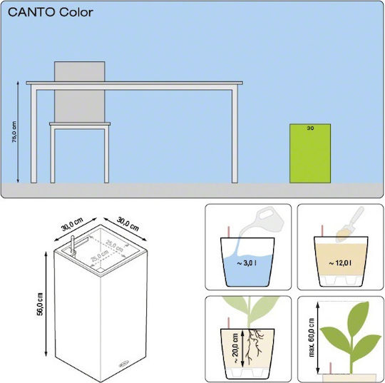 Lechuza Canto Stone High Self-watering Pot Plastic 30x30x56cm.