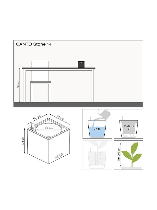 Lechuza Canto Stone Auto-udare Ghiveci Plastic 14x14x13.5cm.