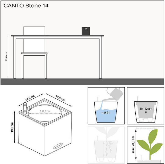 Lechuza Canto Stone Selbstbewässernd Topf Kunststoff 14x14x13.5cm.