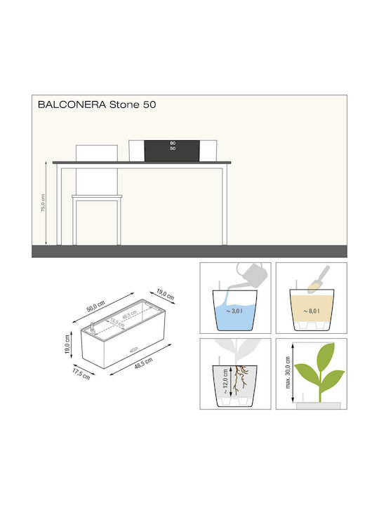 Lechuza Balconera Stone Sand Beige Self-watering Planter Box Plastic Beige 50x19x19cm.