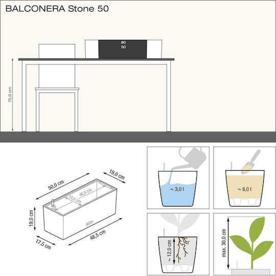 Lechuza Balconera Stone Sand Beige Self-watering Planter Box Plastic Beige 50x19x19cm.
