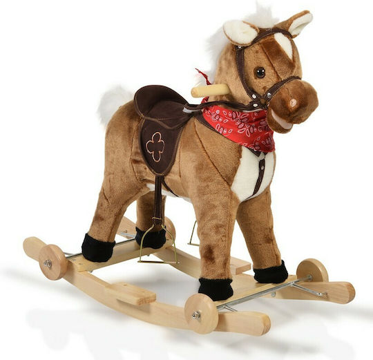 Moni Chipper Fabric Rocking Toy Horse for 24+ months with Sounds, Music & Wheels with Max Load Capacity 50kg Brown