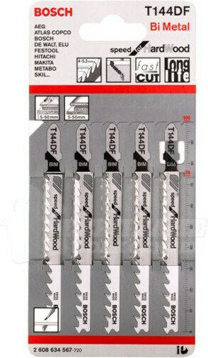 Bosch T144DF Jig Saw Blade for Wood 100mm Speed for Hard Wood 5pcs 2608634567