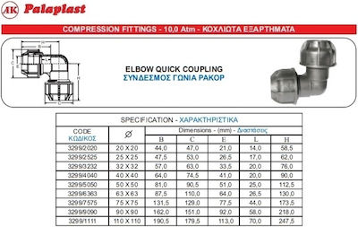 Palaplast 3299/5050 Γωνία Σωλήνων Ποτίσματος 10atm Κοχλιωτή 50x50mm