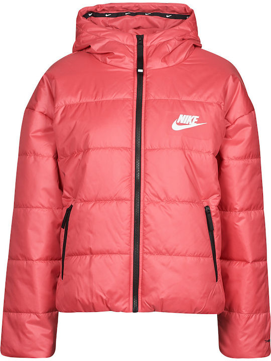 Sportswear Women's Short Puffer Jacket for Winter with Hood Pink