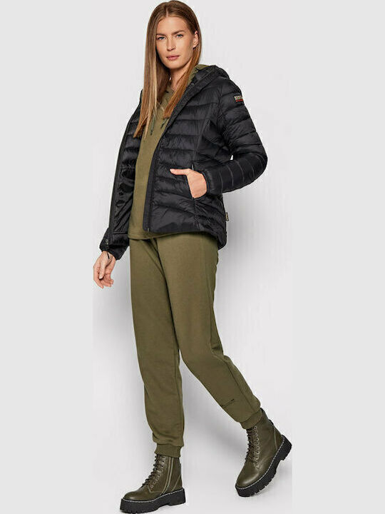 Aerons Women's Short Puffer Jacket for Winter with Hood Black