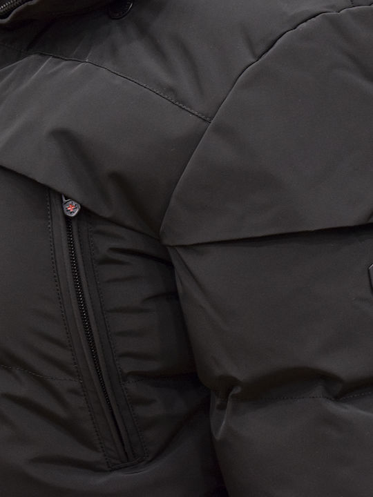 Tivana Kurz Damen Puffer Jacke mit pelziger Kapuze für Winter Schwarz