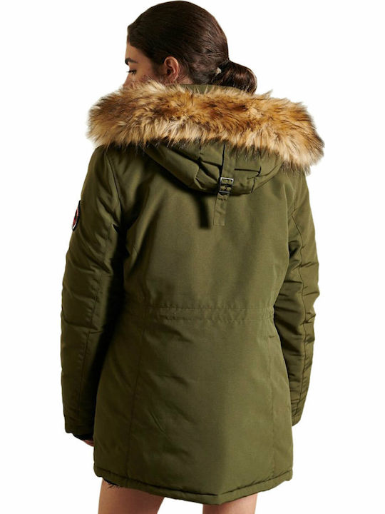 Everest Lang Damen Parka Jacke mit pelziger Kapuze für Winter Khaki