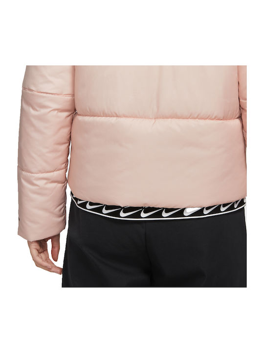 Sportswear Women's for Hiking Short Puffer Jacket for Winter with Hood Repel Pink