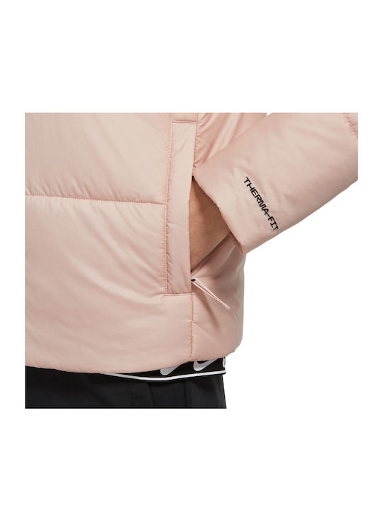 Sportswear Women's for Hiking Short Puffer Jacket for Winter with Hood Repel Pink