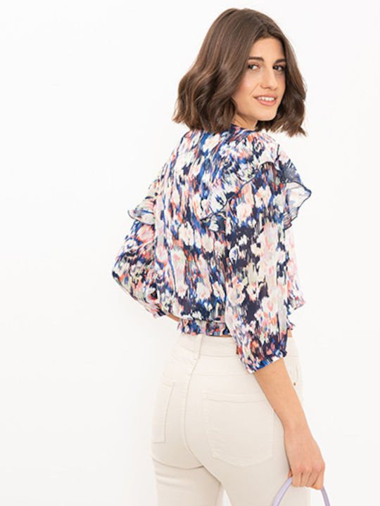 Only Damen Bluse mit 3/4 Ärmel & V-Ausschnitt Blumen Cloud Dancer