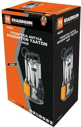 Krausmann Μονοφασική Αντλία Ακαθάρτων / Λυμάτων 750W με Φλοτέρ 4600