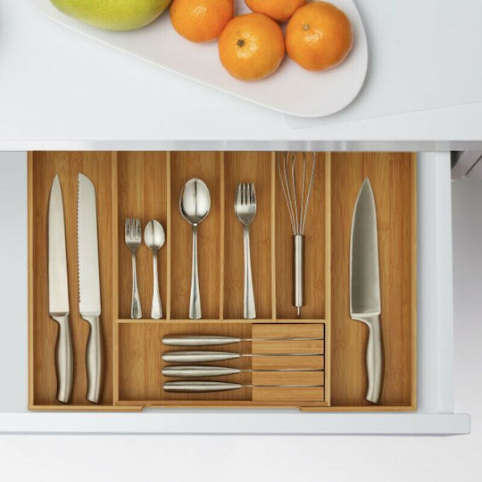 Relaxdays Drawer Cutlery Tray Opening Wooden 55x44.5x5cm Brown