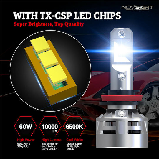 NovSight Lamps Car & Motorcycle H11 LED 6500K Cold White 12-24V 30W 2pcs