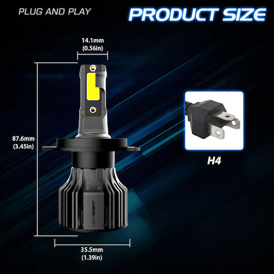 NovSight Lamps Car N39 H4 LED 6000K Cold White 12V 72W 2pcs