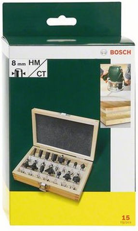 Bosch Σετ Φρέζες Καρβιδίου για Ξύλο 8mm 15τμχ