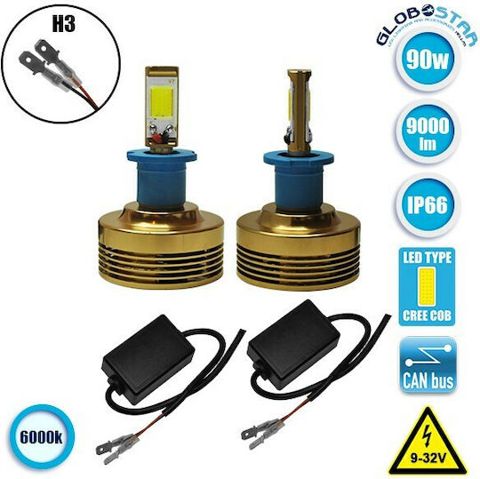 GloboStar Λάμπες Αυτοκινήτου H3 LED 6000K Ψυχρό Λευκό 12V 45W 2τμχ