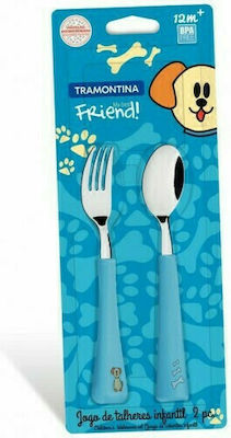 Tramontina Baby Set with Fork My Best Friend made of Metal Blue 2pcs