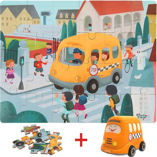 Wooden Kids Puzzle School Bus for 3+ years+ Years 24pcs Top Bright