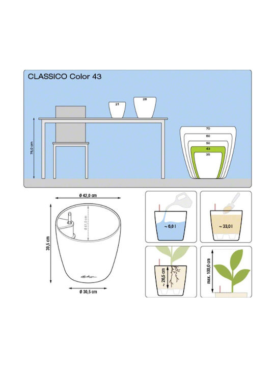 Lechuza Classico Self-watering Pot Plastic White 42x42x39.5cm.