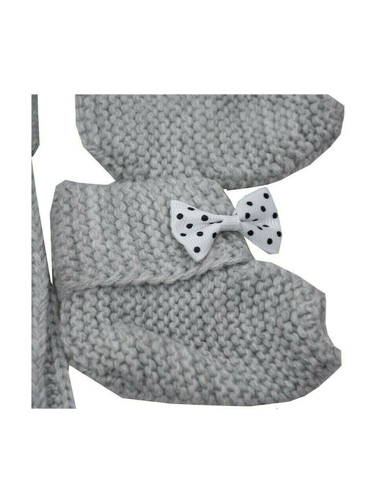 Kamtex Baby Set Căciulă Copil cu Eșarfă / Mănuși / Șosete Tricotat Gri