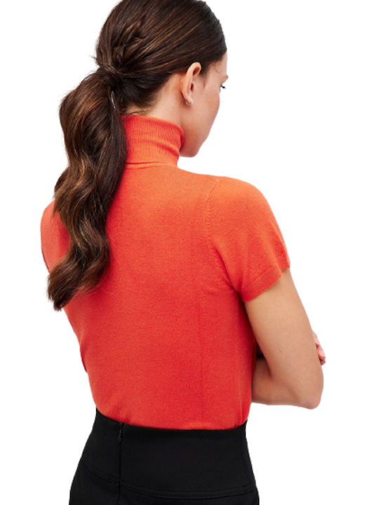 Forel Women's Blouse Short Sleeve Turtleneck Orange