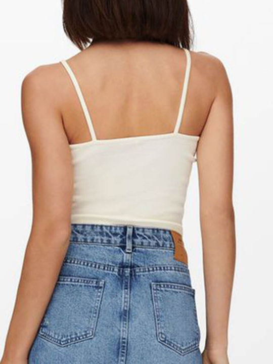 Only Women's Summer Crop Top Cotton with Straps White