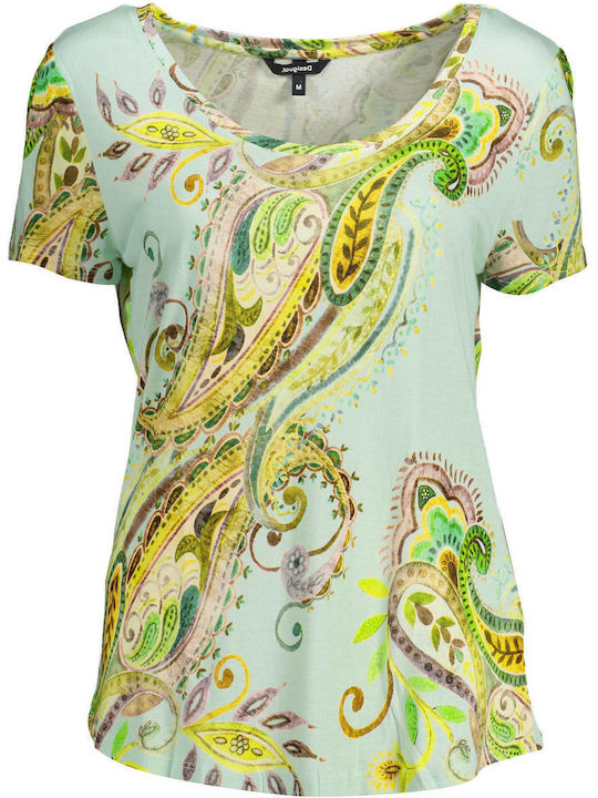 Mandrágora Women's Summer Blouse Short Sleeve Floral Light Blue