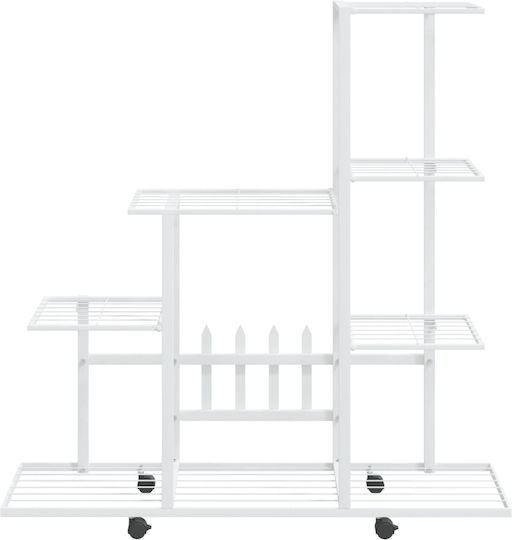 vidaXL Pot Rack Metal White with Wheels 94.5cmx25cmx92.5cmcm.