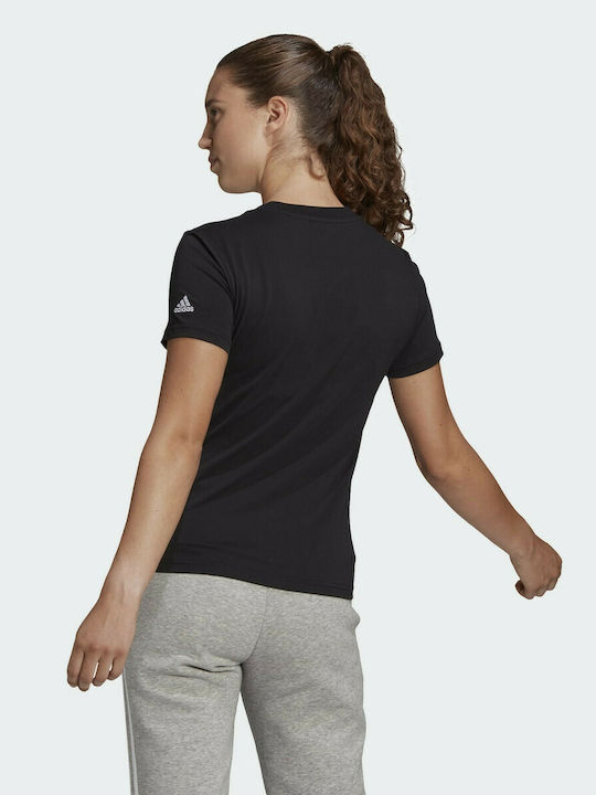 Adidas Essentials Linear Γυναικείο T-shirt Μαύρο με Στάμπα