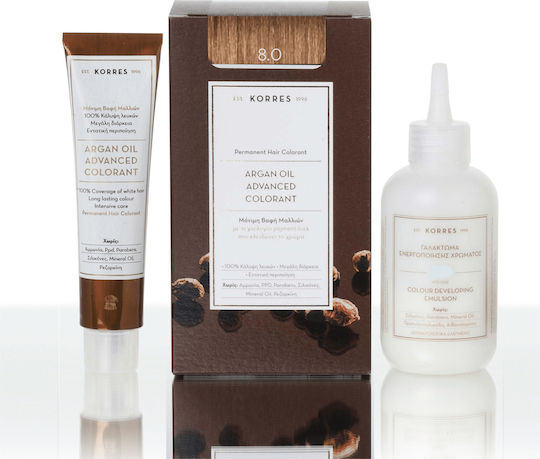 Korres Argan Oil Advanced Colorant Βαφή Μαλλιών Χωρίς Αμμωνία 8.0 Ξανθό Ανοιχτό Φυσικό 50ml